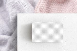 PNG Business Card On White Paper & Knitted Fabric Mockup