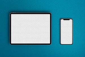 PNG Device Mockup On Blue Paper Texture