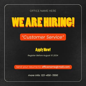 Photoshop We Are Hiring Customer Sevice Black Instgaram Post