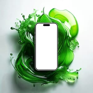 Image iPhone 15 Pro Mockup On Splash Green Slime