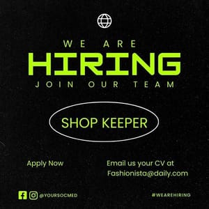 Canva We Are Hiring Shop Keeper Chespe Neon Instagram Post