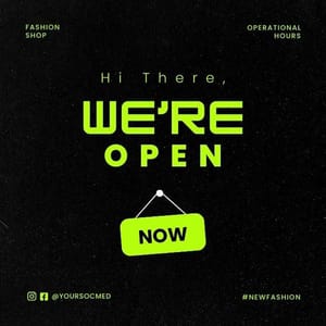 Canva We're Open Chespe Neon Instagram Post