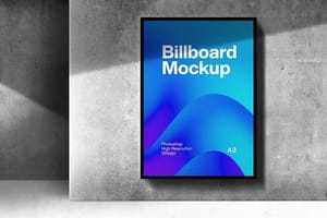 Photoshop A3 Billboard Mockup on Wall Background