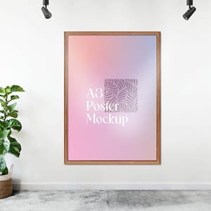 Photoshop A3 Spotlight Framed Poster Mockup