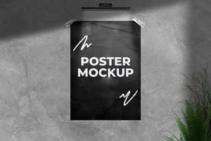 Photoshop Black Poster Mockup Sticked On Cement Wall Background