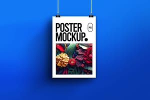 Photoshop Blue Hanging Bold Graphic Poster Mockup