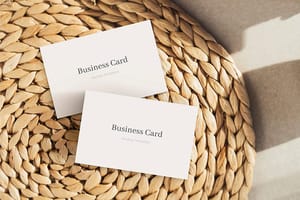 Photoshop Business Card Mockup on Rattan Podium