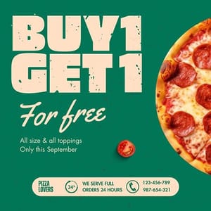 Canva 1 Get 1 For Free Peach Pizza Exobites Instagram Post