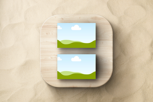 Canva Business Card Mockup on Wooden Plank and Sand Background