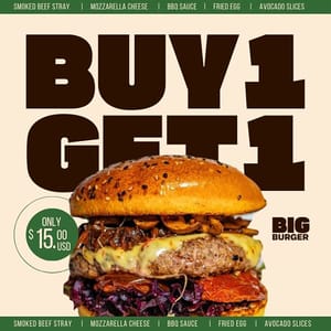 Canva Buy 1 Get 1 Big Burger Instagram Post