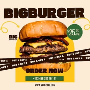 Canva Buy 1 Get 1 Order Now Big Burger Instagram Post