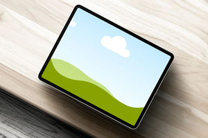 Canva Realistic iPad Pro Mockup on Wooden Background