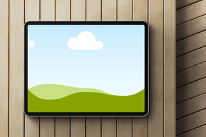 Canva Realistic iPad Pro Mockup on Wooden Background