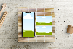 Canva Smartphone and Business Card Mockup on Bamboo