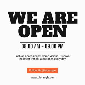 Canva We Are Open Blorangle Instagram Post