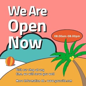 Canva We Are Open Now Palm Rush Instagram Post