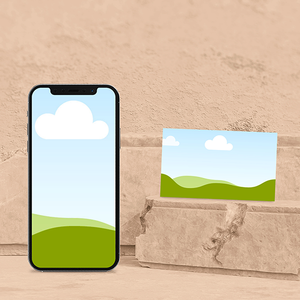 Canva iPhone and Business Card Mockup on Stone Podium