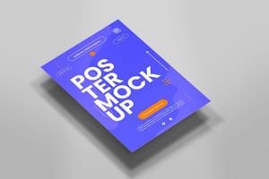 Photoshop Floating Blue Bloob Poster Mockup with Shades of Shadow