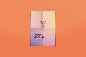 Photoshop Folded Poster Mockup With Orange Background