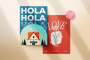 Photoshop Greeting Hola Love Paper Mockup with Sticker