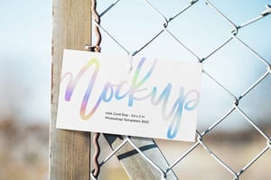 Photoshop Hanging US Business Card Mockup on Chain Fence