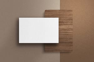 Image Business Card On Brown Paper Texture & Wood Mockup