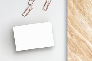 Image Business Card On White  Background With Marble & Paper Clip Mockup