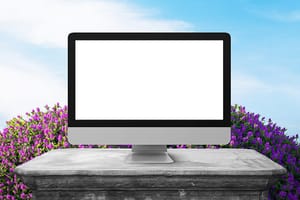 Image Monitor Mockup on Lavender Garden Background