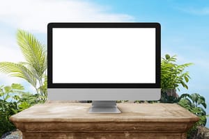 Image Monitor Mockup on Tropical Plant Background