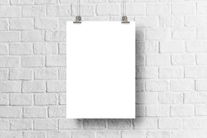 Image Poster Mockup on White Brick Wall Background