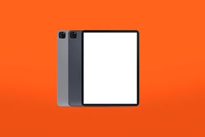 Image iPad Pro Mockup Front & Back on Orange Background