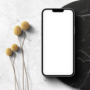 Image iPhone 13 Pro Mockup on Luxury Black & White Marble Surface