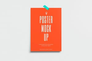 Photoshop Orange Poster Mockup With Tape