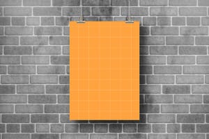 PNG Hanging Poster Mockup on Brick Surface Background