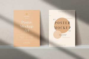 Photoshop Peach A4 Poster Mockup with Aesthetic Shadow Overlay