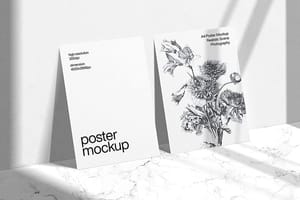 Photoshop Realistic A4 Poster Mockup Scene with Shadow