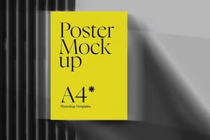 Photoshop Realistic Yellow Poster Mockup with Motion Blur Shadow