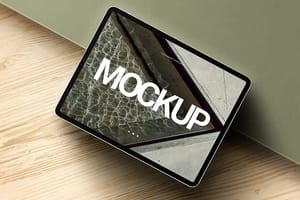 Photoshop Realistic iPad Pro Mockup on Wood Background