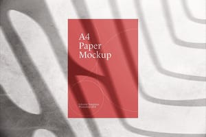 Photoshop Red A4 Poster Mockup with Shadow Overlay