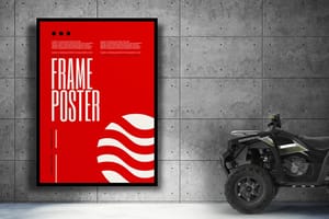 Photoshop Red Frame Poster Mockup with Quad Bike