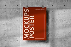 Photoshop Red Maroon Hanging Poster Mockup