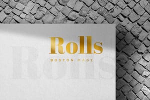 Photoshop Rolls Boston Mags Paper Logo Mockup on Stone