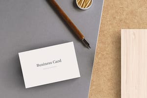 Photoshop Simple White Business Card Mockup with Office Signature Pen