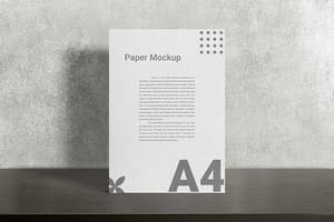 Photoshop Standing A4 Paper Mockup with Shadow Overlay