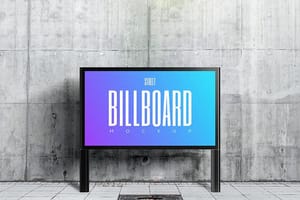 Photoshop Streetwall Standing Billboard Mockup on Wall Background