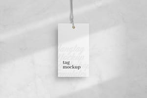 Photoshop Tag Mockup on White Marble background