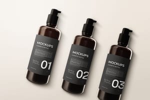 Photoshop Three Cosmetic Bottle Mockup Side by Side on Neutral background