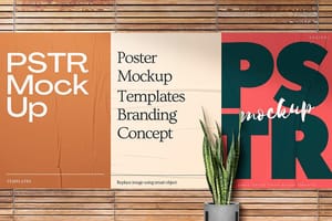 Photoshop Three Glued Poster Mockup with Plant Object