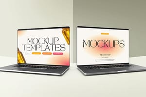 Photoshop Two Angel of Macbook Mockup Scene