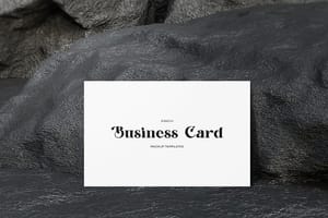 Photoshop White Business Card Mockup Lean On Textured Stone